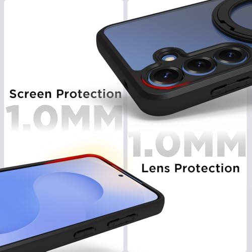 RIGGEAR Shockproof Sleek Hybrid Armor 360° Rotating Magnetic Ring Stand Back Cover Case Compatible with MagSafe Accessories for Samsung Galaxy S25 (Clear PC + Black TPU Bumper) - Image 5