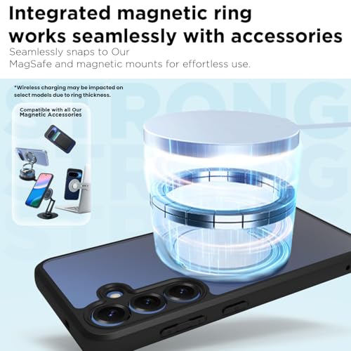 RIGGEAR Shockproof Sleek Hybrid Armor 360° Rotating Magnetic Ring Stand Back Cover Case Compatible with MagSafe Accessories for Samsung Galaxy S25 (Clear PC + Black TPU Bumper) - Image 4