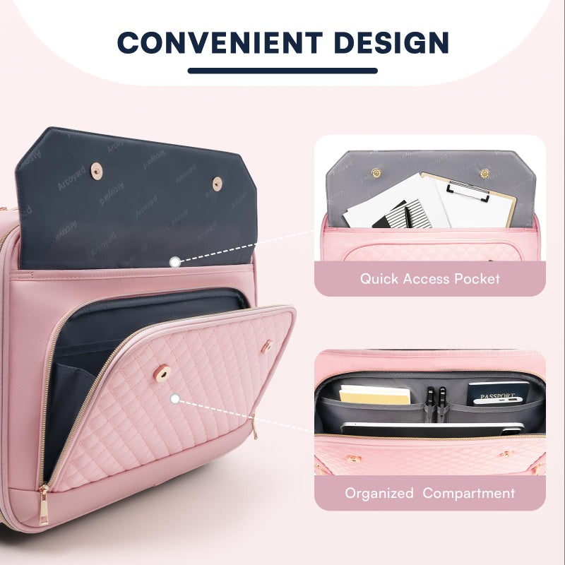 Arcoyard Rolling Laptop Bag Women, Rolling Briefcase for Women for Work, 17.3 Inch Computer Bag with Wheels, Fashion Flap Laptop Bag With Wheels for Work Business, for Teacher, TSA Friendly Design, Pink - Image 5