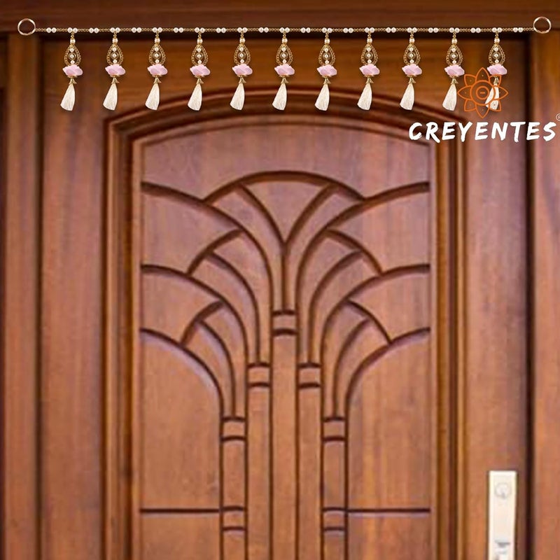 CREYENTES تُران الورد الاصطناعي الوردي اليدوي من كريينتس لتزيين الأبواب والجدران لمنزل مدخل رئيسي زينة ديوالي لتزيين غرفة البوجا بتوران زهور وردية - Image 5