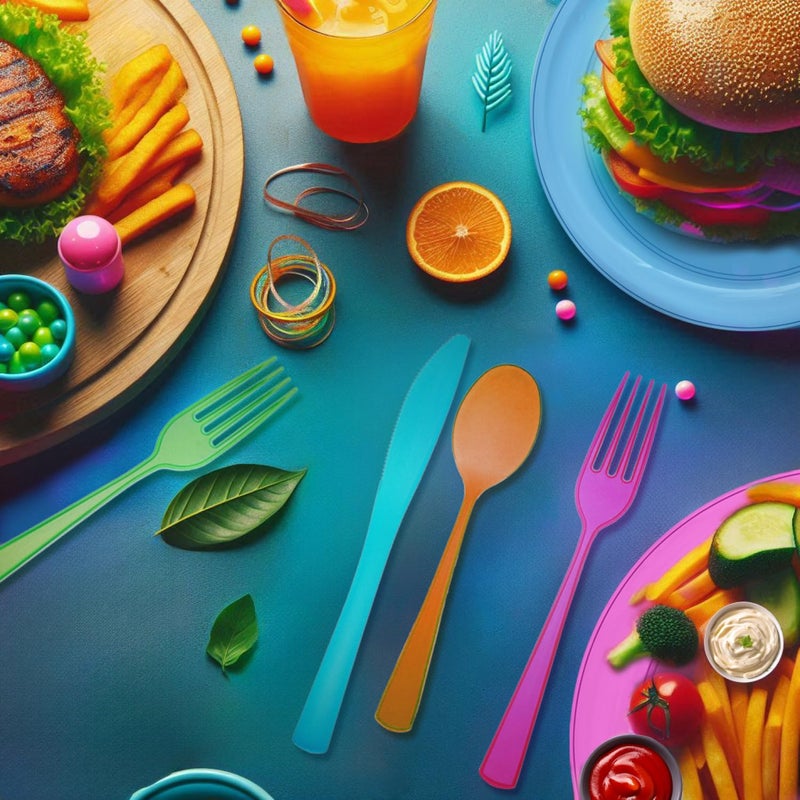 Party Essentials Heavy-Duty Hard Plastic Cutlery Combo Pack  96 Pieces/32 Place Settings  Assorted Neon Brights - Image 4