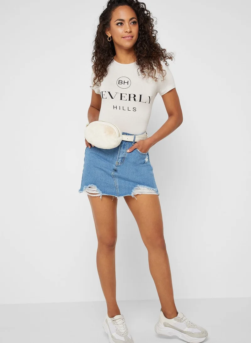 Missguided Ripped Denim Skirt