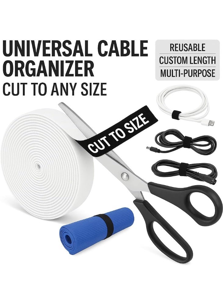 Generic Cable Tidy Management Double Sided Hook And Loop Fastening Tape Reusable Wire Organizer Roll 2cm Width 5m Length For Home Office DIY Use Cable Ties For TV Computer Desk Cord Control Solution (White)  - Image 4