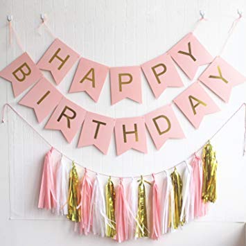 Balloonistics Pastel Happy Birthday Letter Hanging Paper Board Banners (Pink & Golden) - Image 2