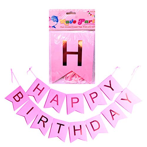 Balloonistics Pastel Happy Birthday Letter Hanging Paper Board Banners (Pink & Golden) - Image 3