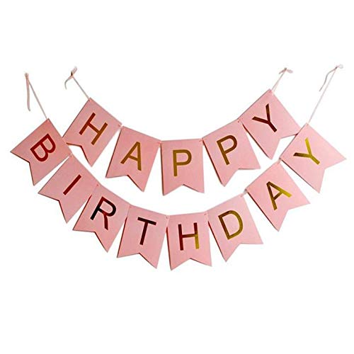 Balloonistics Pastel Happy Birthday Letter Hanging Paper Board Banners (Pink & Golden) - Image 5
