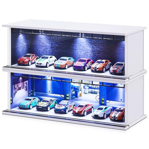 Tujoe 2 Pcs Display Case for Toy Car Garage with LED Light Stackable 164 Scale Diecast Toy Cars Garage for Maximum 58 Model Car Display and StorageDepot - Image 1