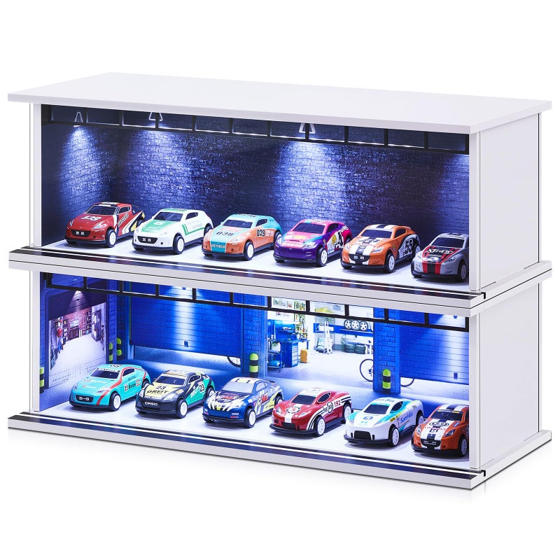 Tujoe 2 Pcs Display Case for Toy Car Garage with LED Light Stackable 164 Scale Diecast Toy Cars Garage for Maximum 58 Model Car Display and StorageDepot - Image 3
