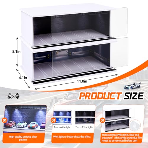 Tujoe 2 Pcs Display Case for Toy Car Garage with LED Light Stackable 164 Scale Diecast Toy Cars Garage for Maximum 58 Model Car Display and StorageDepot - Image 5