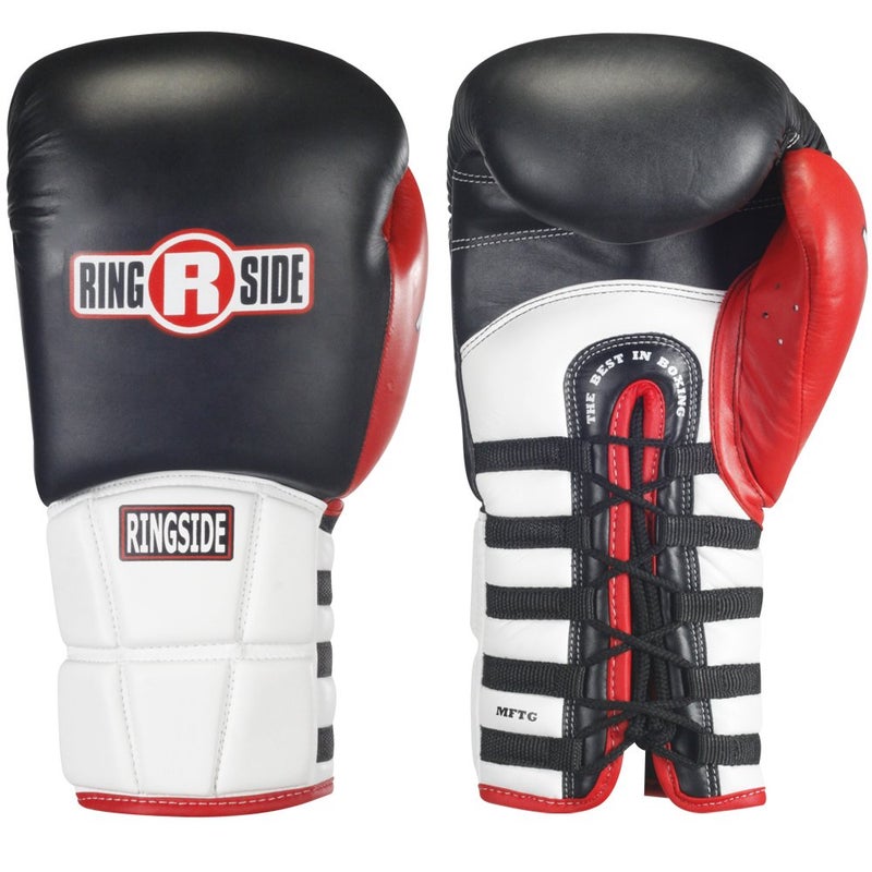 Ringside Pro Style IMF Tech Lace Boxing Training Sparring Gloves Black 16Ounce