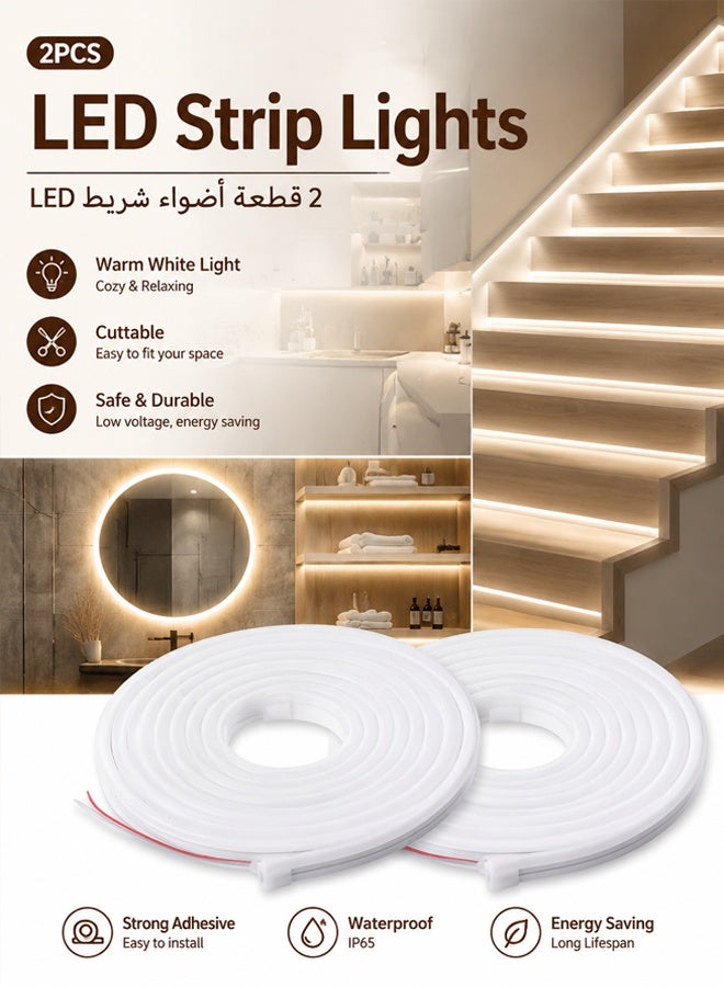 كوميسوباو أضواء شريط LED مرنة، ألوان بيضاء، أوضاع متعددة أضواء شريط LED قابلة للتعتيم، أضواء حبل LED مقاومة للماء، أضواء شريط نيون مقاومة للماء من السيليكون المرن لغرفة النوم، غرفة المعيشة، المطبخ، داخلي، خارجي (أبيض) - Image 1
