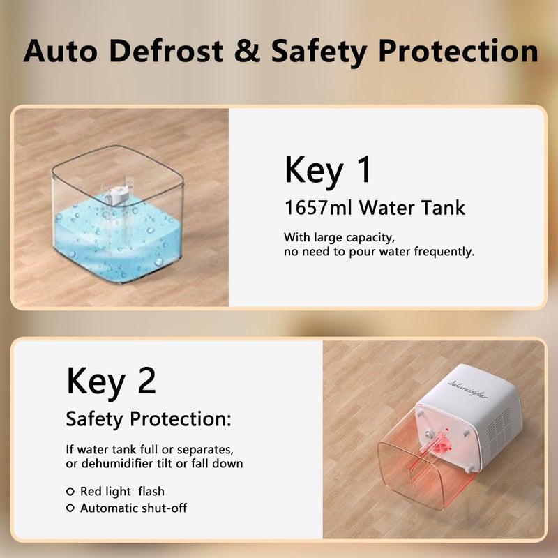 BeOkay Dehumidifier 1657ML 58OZ Small Dehumidifier for Home 230 FtÂ² Safety Dehumidifiers Adjustable 10 Color Lights 5 Timers 3 Setting Modes Auto Shut Off Protection Low Noise For Bedroom Bathroom - Image 3