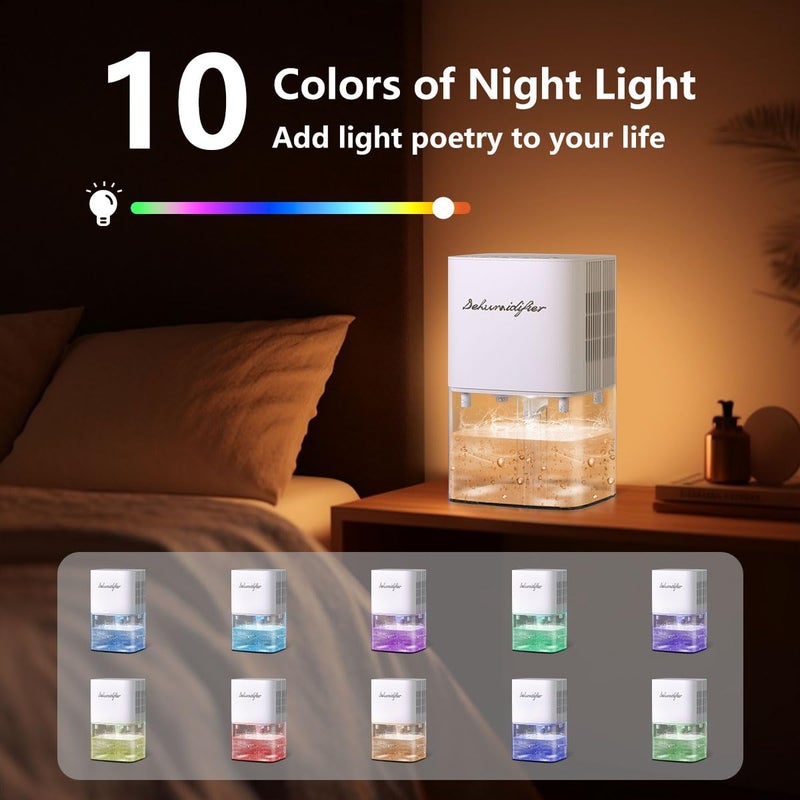 BeOkay Dehumidifier 1657ML 58OZ Small Dehumidifier for Home 230 FtÂ² Safety Dehumidifiers Adjustable 10 Color Lights 5 Timers 3 Setting Modes Auto Shut Off Protection Low Noise For Bedroom Bathroom - Image 5