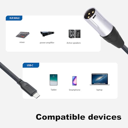 HUALEU 24Bit/96Khz USB c to XLR Male Audio Cable,USB C Smartphone/Laptop to XLR Male Output Cable for Amplifier, Speaker, Mixer Console, etc 3.3 FT - Image 3