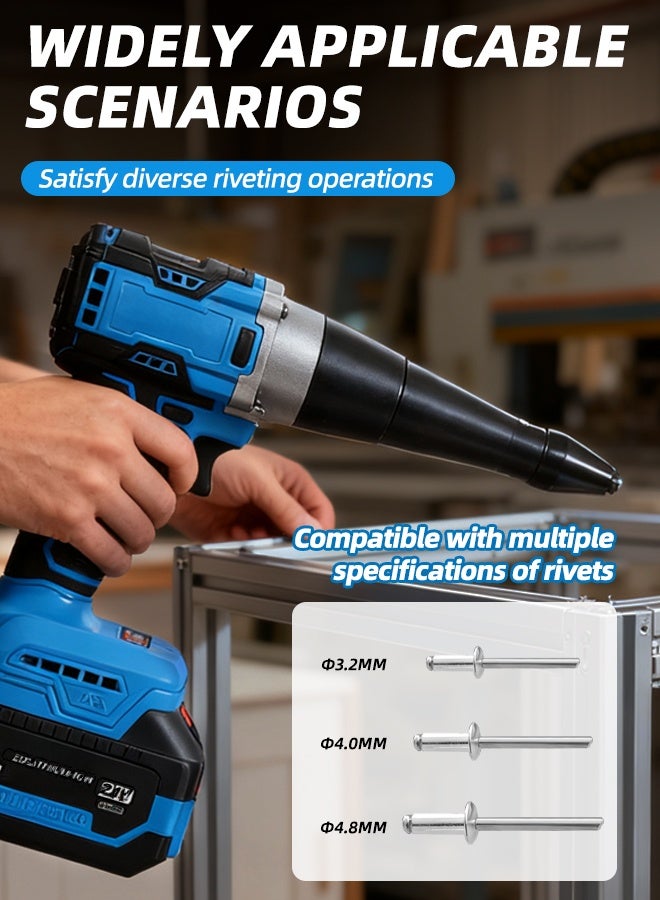 ALongDeng 21V Cordless Rivet Gun Kit Electric Rivet Tool with Battery Charger Automatic Riveter for 3.0 4.0 5.0mm Rivets Portable Rivet Gun for Metal Wood DIY Projects - Image 3