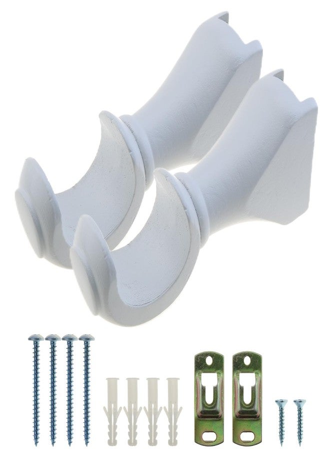 MEETOOT Wooden Curtain Rod Brackets, White Supports for 1-3/8 Inch (35mm) Diameter Curtain Rod Hooks, 2-Pack - Image 1