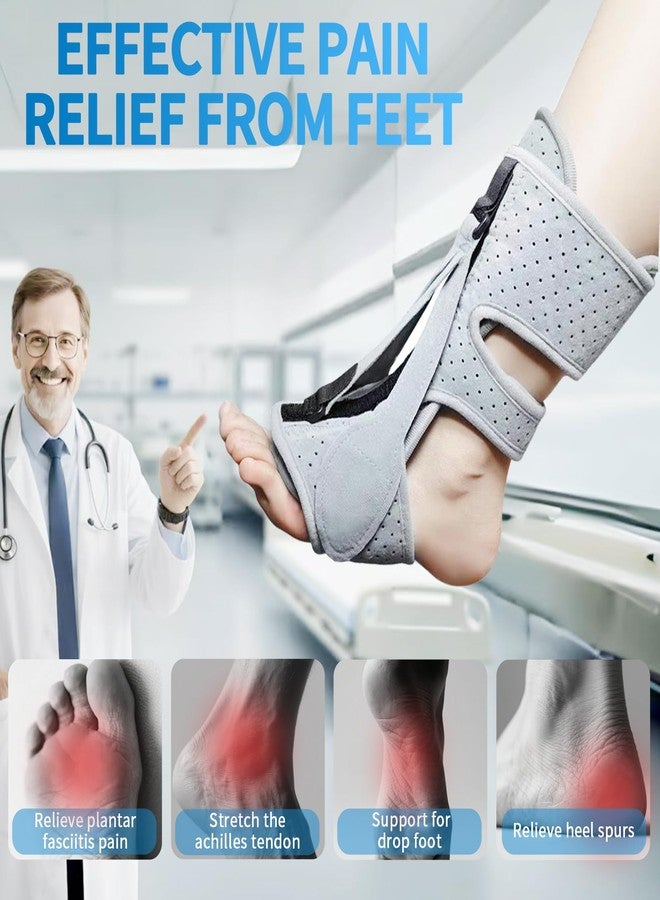 SROK Plantar Fasciitis Night Splint, Adjustable Planter Facetious Orthotic Brace for Pain Relief, 3 straps Drop Foot Universal Size , Day Night Achilles Tendonitis & Heel Spur Relief for Women Men, Grey - Image 5