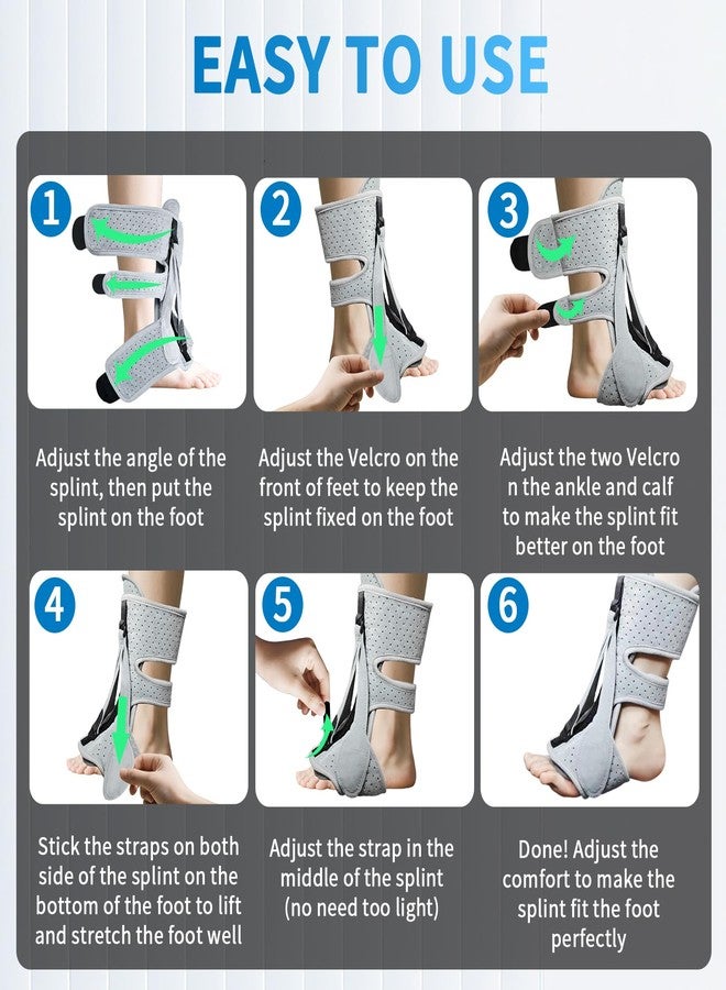 SROK Plantar Fasciitis Night Splint, Adjustable Planter Facetious Orthotic Brace for Pain Relief, 3 straps Drop Foot Universal Size , Day Night Achilles Tendonitis & Heel Spur Relief for Women Men, Grey - Image 2