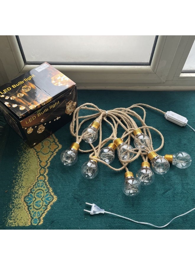 حبل إضاءة ديكوري بجوت طبيعي – 10 لمبات LED شكل فينتاج - Image 2