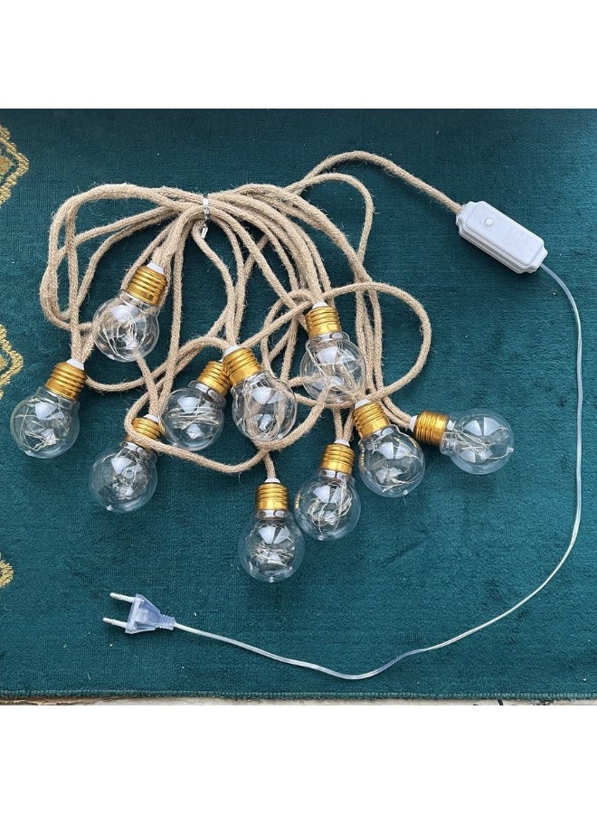 حبل إضاءة ديكوري بجوت طبيعي – 10 لمبات LED شكل فينتاج - Image 3