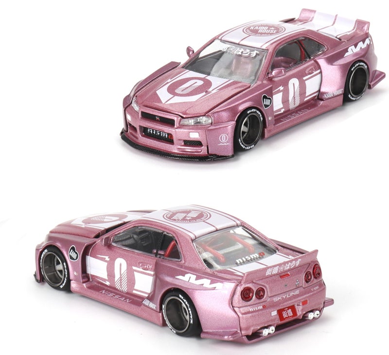 Mini GT Models True Scale Miniatures Model Car Compatible with Nissan Skyline GT-R (R34) Kaido Racing Factory V1 Pink 1/64 Diecast Model Car Kaido House KHMG128 - Image 2