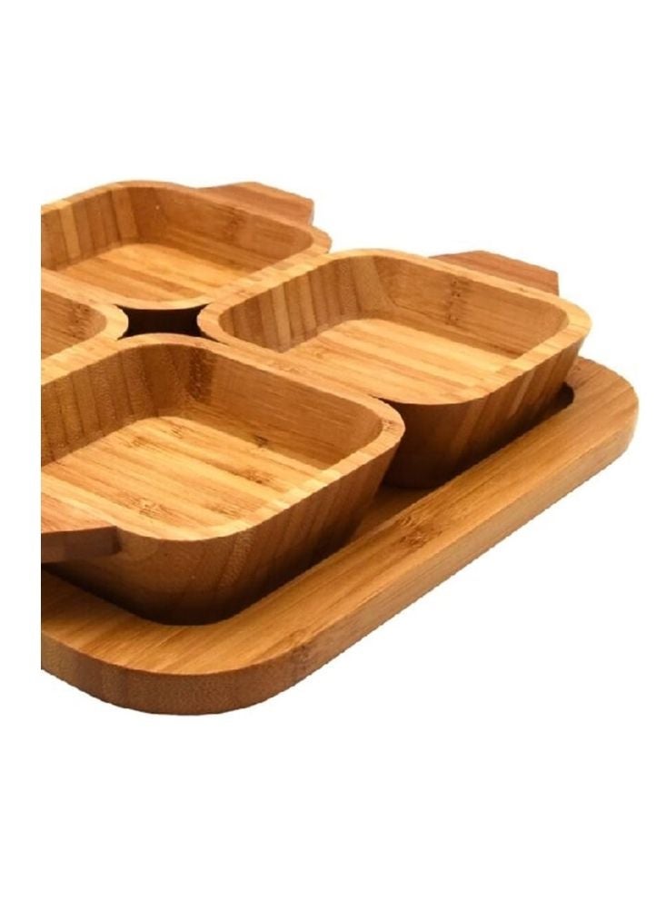 Bamboo 5-Piece Bamboo Snack Dish Set – Wooden Serving Tray with Compartments - Image 2