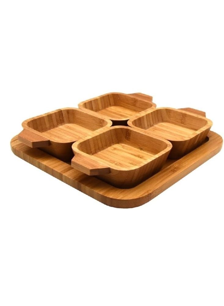 Bamboo 5-Piece Bamboo Snack Dish Set – Wooden Serving Tray with Compartments - Image 1