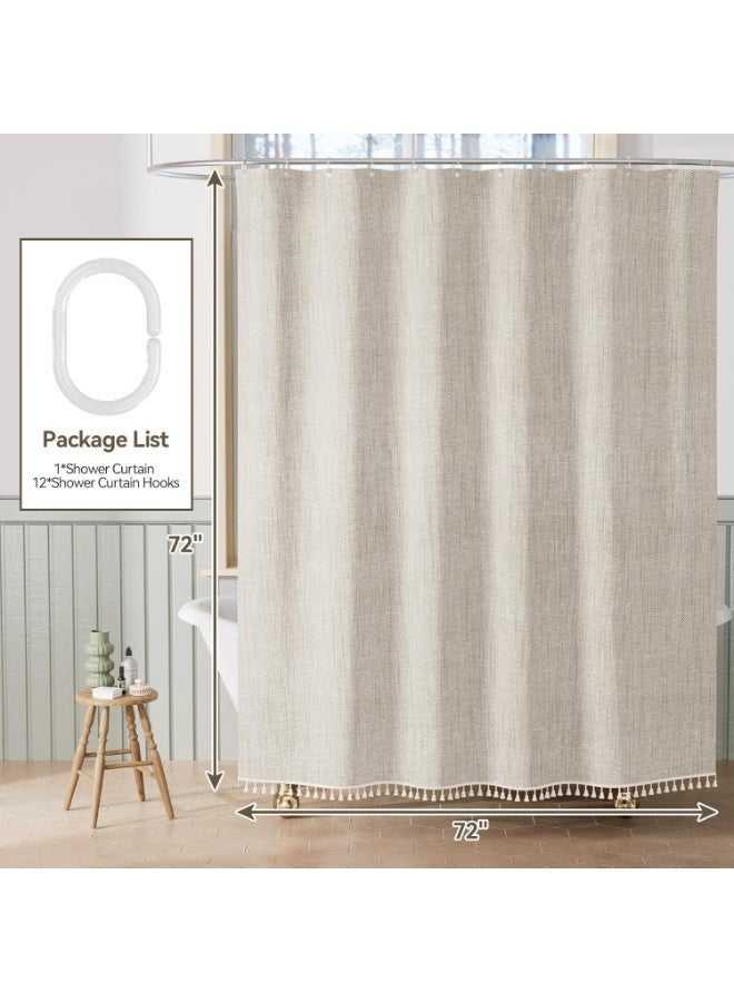 AuliceVerse Beige shower curtain: imitation linen tassel shower curtain, solid color, simple bathroom, toilet fabric, waterproof partition curtain - Image 4
