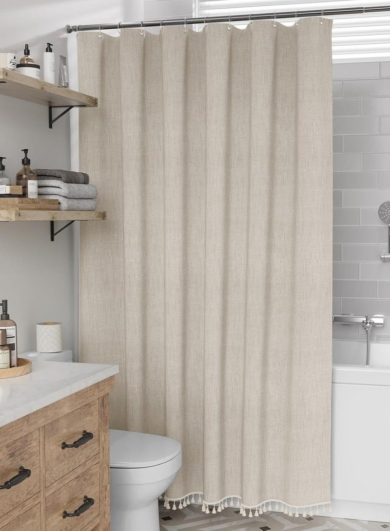 AuliceVerse Beige shower curtain: imitation linen tassel shower curtain, solid color, simple bathroom, toilet fabric, waterproof partition curtain - Image 2