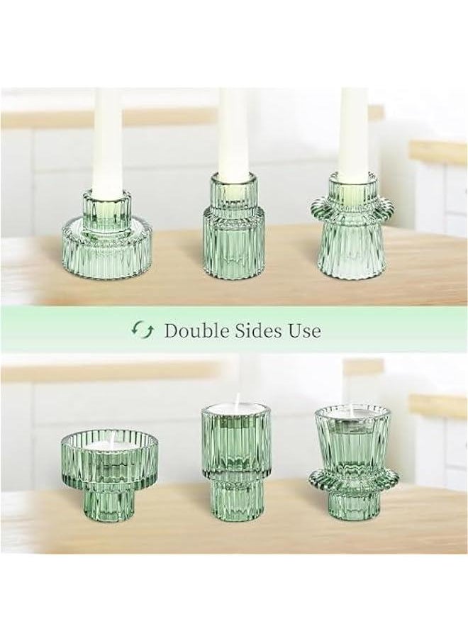 HOOKOR - Durku Candlestick Holders Set of 3 Glass Candle Holders for Taper Candles,Pillar Candles and Tealight Candles,for Table Centerpieces, Wedding Decor and Dinner Party (Pink) - Image 1
