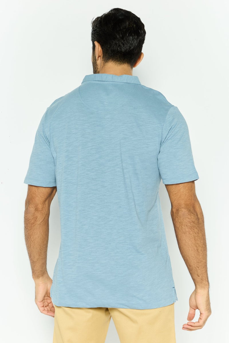 Project Essentials Men Regular Fit Heather Short Sleeve Polo Shirt, Light Blue - Image 3