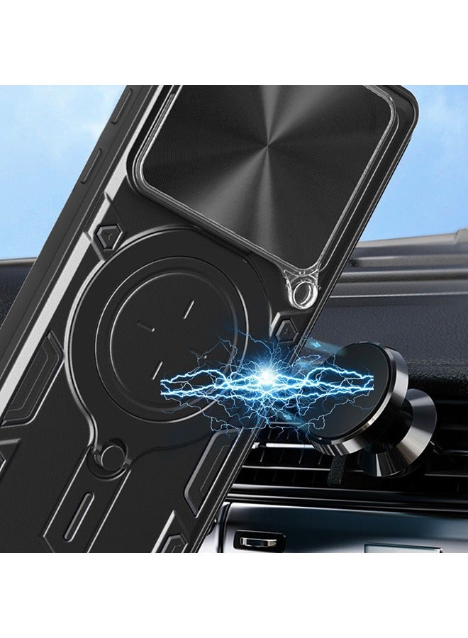 Case For Xiaomi 14T Pro 5G with Slide Camera Cover and Stand Kickstand Magnetic Ring, High Quality Shockproof Protective Cover, Anti-Fall Drop Protection, Shockproof Case, Black - Image 2