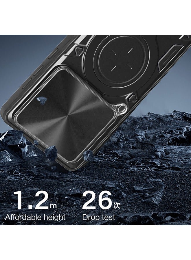 Case For Xiaomi 14T Pro 5G with Slide Camera Cover and Stand Kickstand Magnetic Ring, High Quality Shockproof Protective Cover, Anti-Fall Drop Protection, Shockproof Case, Black - Image 3