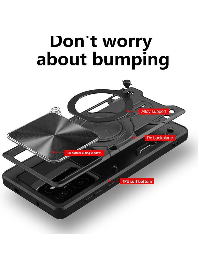 Case For Xiaomi 14T Pro 5G with Slide Camera Cover and Stand Kickstand Magnetic Ring, High Quality Shockproof Protective Cover, Anti-Fall Drop Protection, Shockproof Case, Black - Image 4