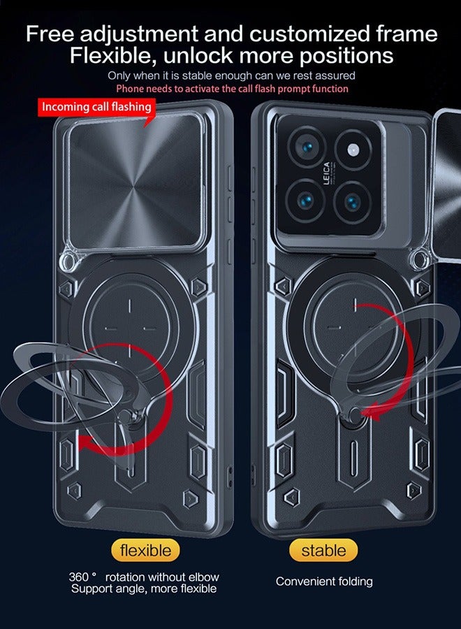 Case For Xiaomi 14T Pro 5G with Slide Camera Cover and Stand Kickstand Magnetic Ring, High Quality Shockproof Protective Cover, Anti-Fall Drop Protection, Shockproof Case, Black - Image 5