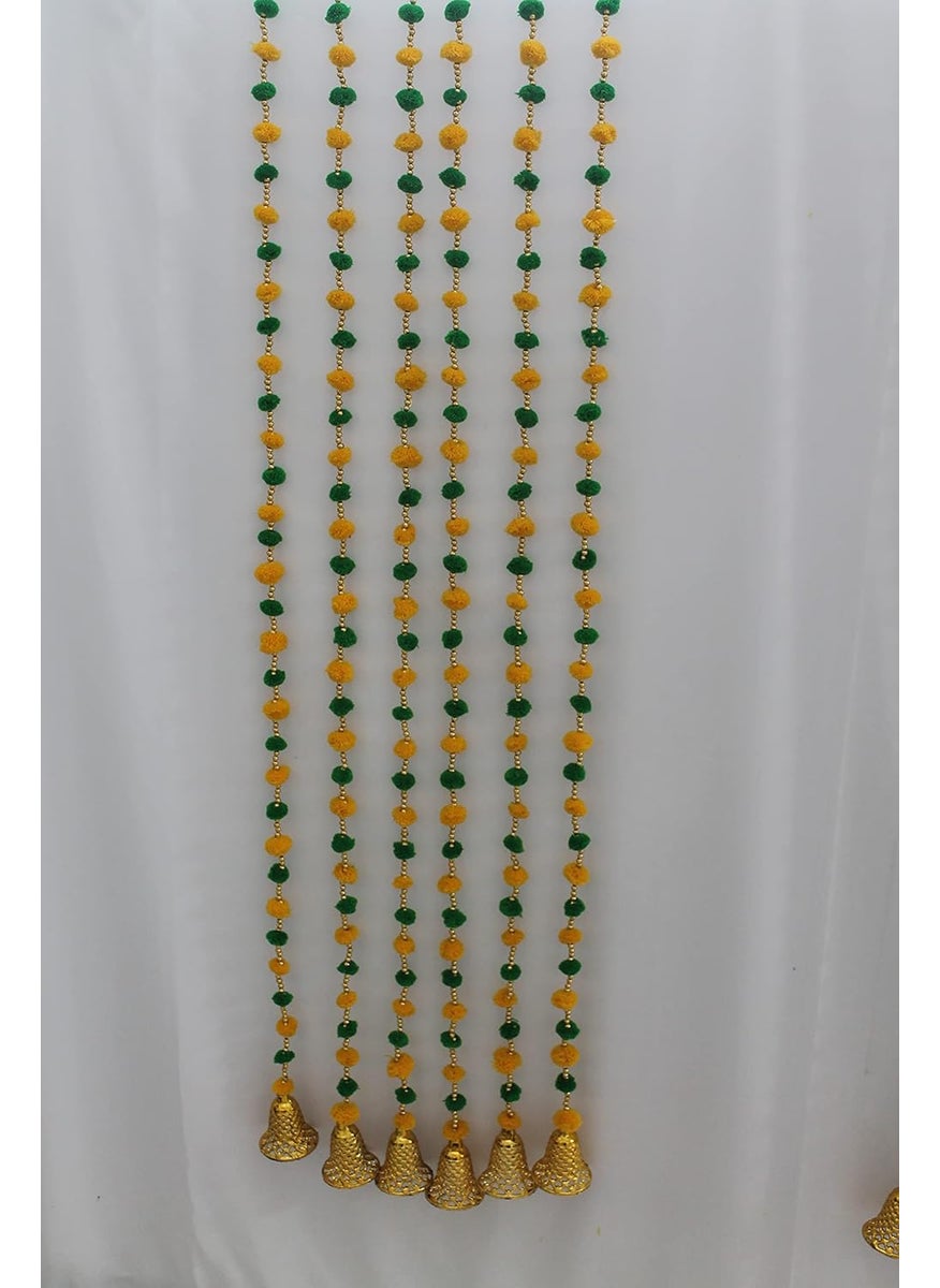MAGPIE Magpie Collections Handmade Yellow Green Color Strings Pom Pom for DoorWall Hanging Bandhanwar Garland for Decoration Diwali FestivalNavratriWedding 3 FT4 Strings  - Image 1