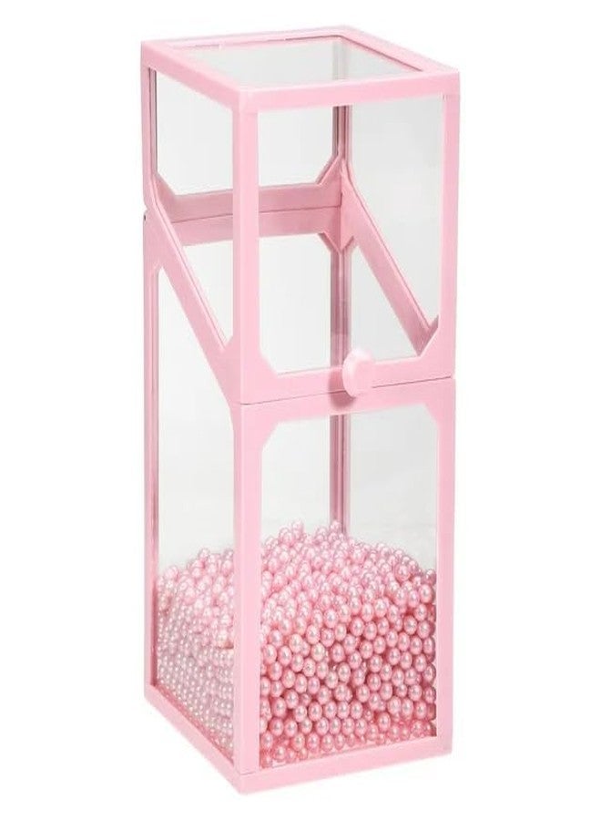 KRESHU Makeup Brushes Organizer, Glass Cosmetic Storage Case, Makeup Brushes Holder Box with Lid, Pearls Bedroom Decoration (Pink) - Image 1