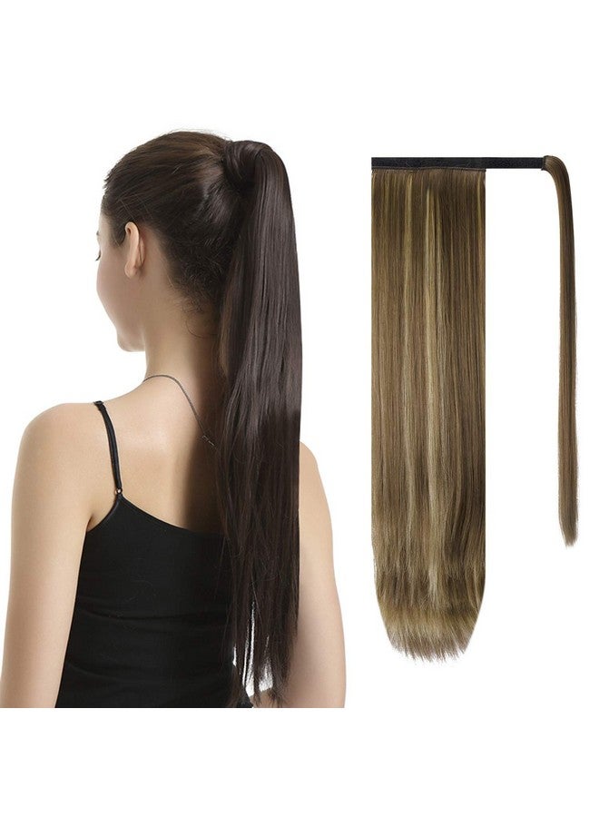 BARSDAR 26 Inch Ponytail Extension Long Straight Wrap Around Clip In Synthetic Fiber Hair For Women Blonde & Medium Brown - Image 2