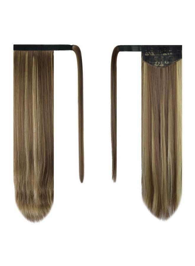 BARSDAR 26 Inch Ponytail Extension Long Straight Wrap Around Clip In Synthetic Fiber Hair For Women Blonde & Medium Brown - Image 3