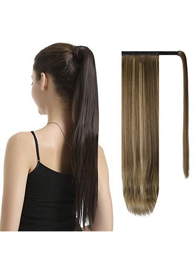 BARSDAR 26 Inch Ponytail Extension Long Straight Wrap Around Clip In Synthetic Fiber Hair For Women Blonde & Medium Brown - Image 1