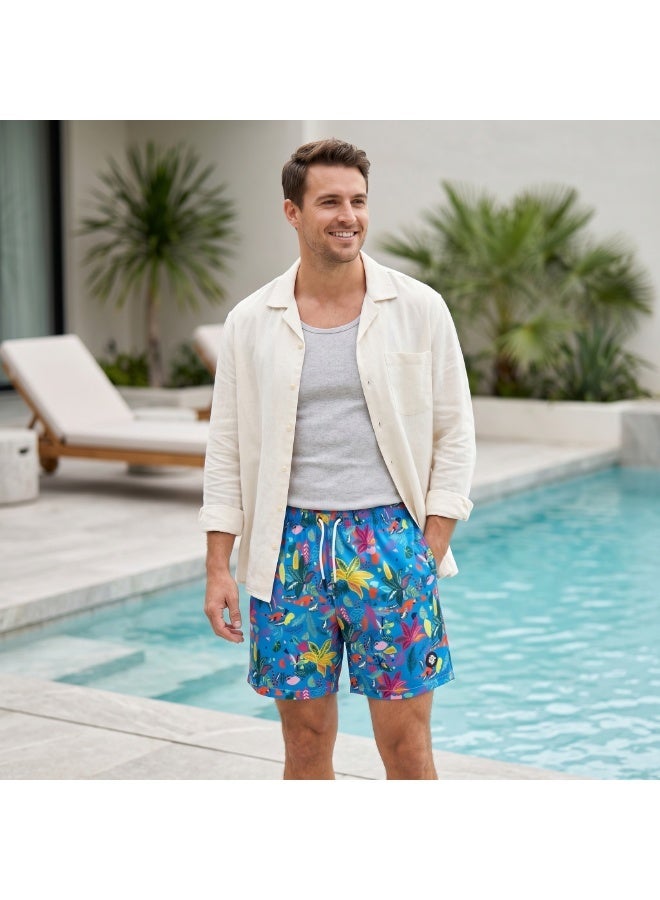 IceZone Men's Swim Trunks, Tropicana Pop Colorful Quick Dry Beach Shorts with Mesh Lining - Image 1