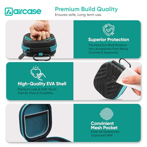 AirCase Earphone Carrying Case Cover with Shockproof EVA Hardshell & Soft Lining | Travel Organizer Pouch with Carabiner, Mesh Pocket, Zipper Closure for Earbuds, USB Drives, SD Cards, Cables (Black) - Image 5