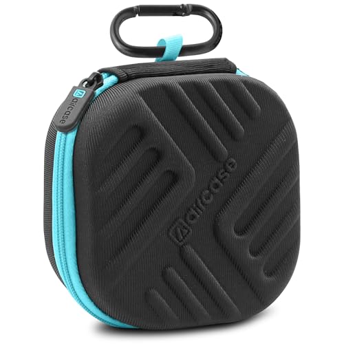 AirCase Earphone Carrying Case Cover with Shockproof EVA Hardshell & Soft Lining | Travel Organizer Pouch with Carabiner, Mesh Pocket, Zipper Closure for Earbuds, USB Drives, SD Cards, Cables (Black) - Image 1