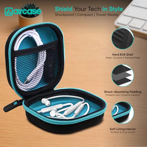 AirCase Earphone Carrying Case Cover with Shockproof EVA Hardshell & Soft Lining | Travel Organizer Pouch with Carabiner, Mesh Pocket, Zipper Closure for Earbuds, USB Drives, SD Cards, Cables (Black) - Image 2