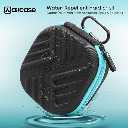 AirCase Earphone Carrying Case Cover with Shockproof EVA Hardshell & Soft Lining | Travel Organizer Pouch with Carabiner, Mesh Pocket, Zipper Closure for Earbuds, USB Drives, SD Cards, Cables (Black) - Image 3