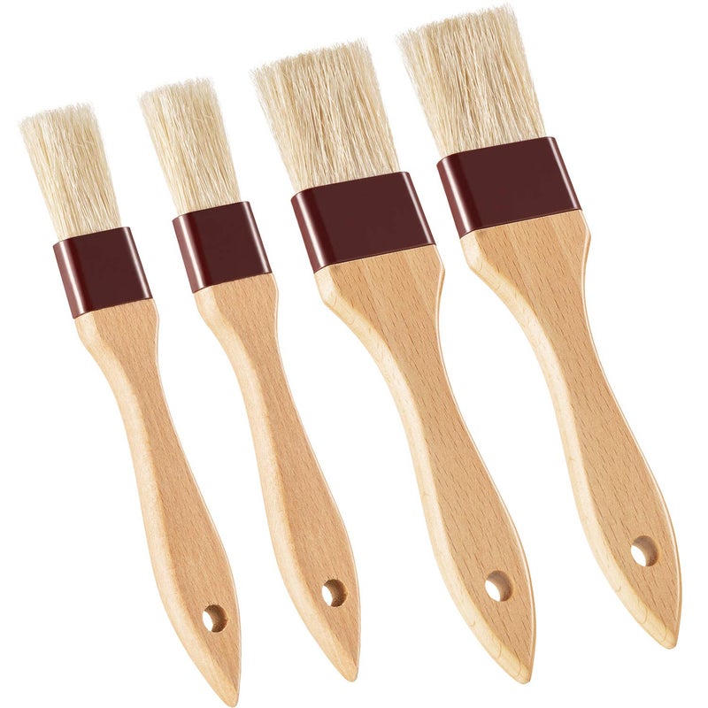 Boao 4 Pieces Natural Bristle Pastry Brush Beech Wooden Handle Basting and BBQ Brushes for Cooking, Butter, Oil, Egg, Marinade, Grilling, Baking, Kitchen Food(1 Inch, 1 1/2 Inch) - Image 1