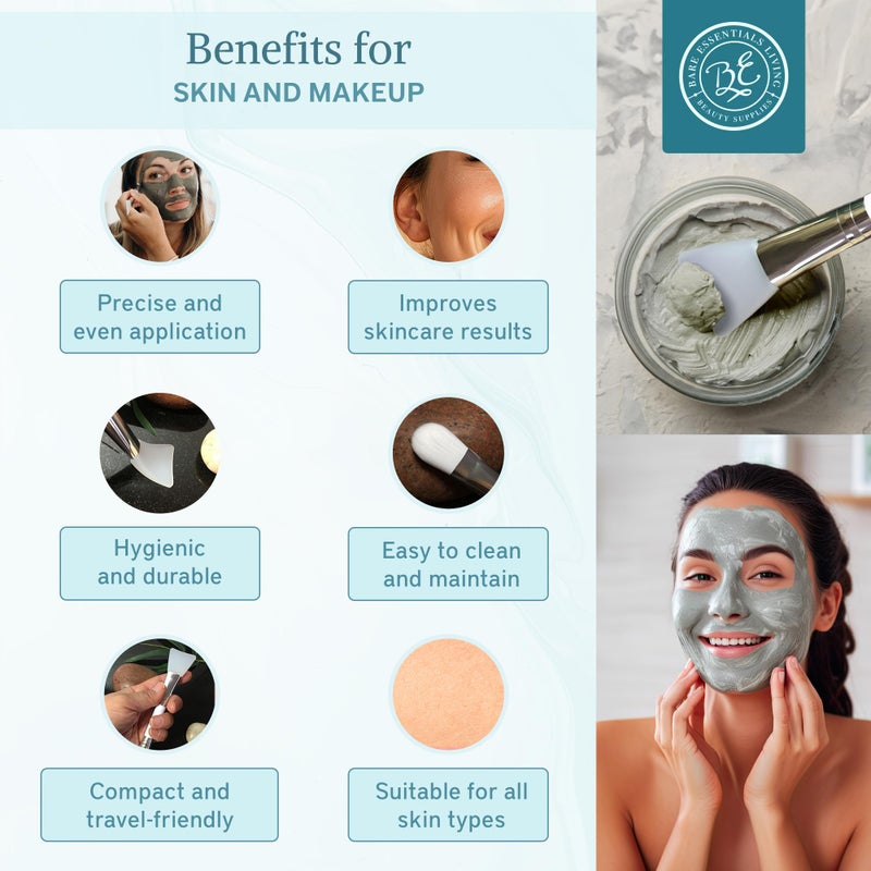 Bare Essentials Living - Clay Face Mask Brush (1 Pack, White) Dual Soft Silicone Face Mask Applicator Brush Tool, Great Facial Essentials, Moisturizer Applicator & Skincare Brush for Facials - Image 3