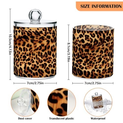 Kigai Leopard Print Qtip Holder - 14OZ Clear Plastic Apothecary Jars Bathroom Canister Dispenser Organizer Vanity Storage Jar with Lid for Cotton Ball, Cotton Swab, Floss (2PACK) - Image 3
