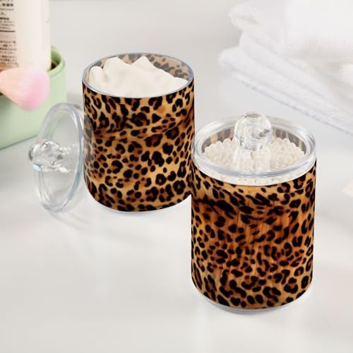 Kigai Leopard Print Qtip Holder - 14OZ Clear Plastic Apothecary Jars Bathroom Canister Dispenser Organizer Vanity Storage Jar with Lid for Cotton Ball, Cotton Swab, Floss (2PACK) - Image 5