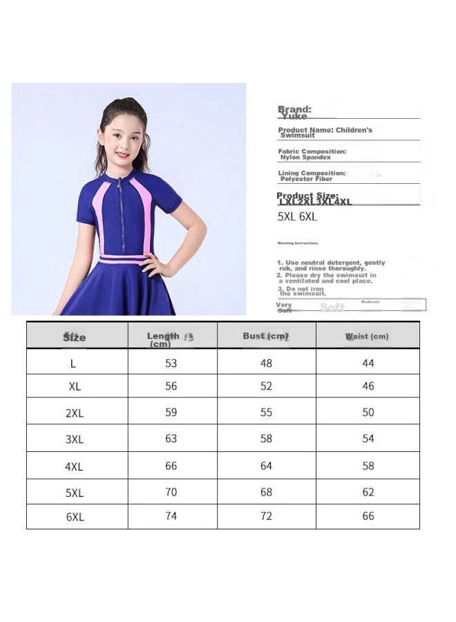 Yuke Children's One-piece Swimsuit Dress For Girls With Swim Cap, Nose Clip, Ear Plugs, And Towel, Blue, XL - Image 4